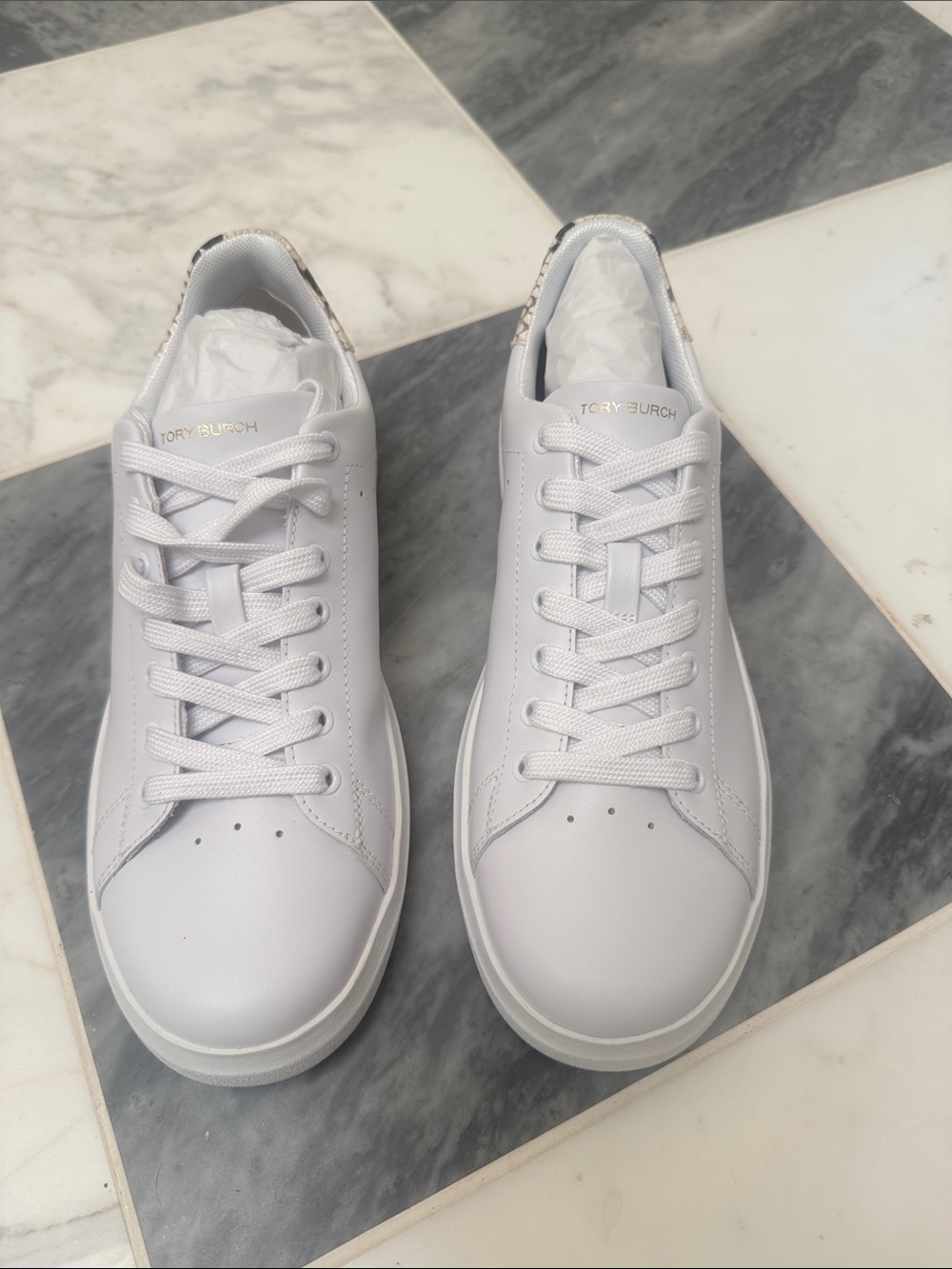 Tory Burch White Leather Low-Top Sneakers with Subtle Gold Logo